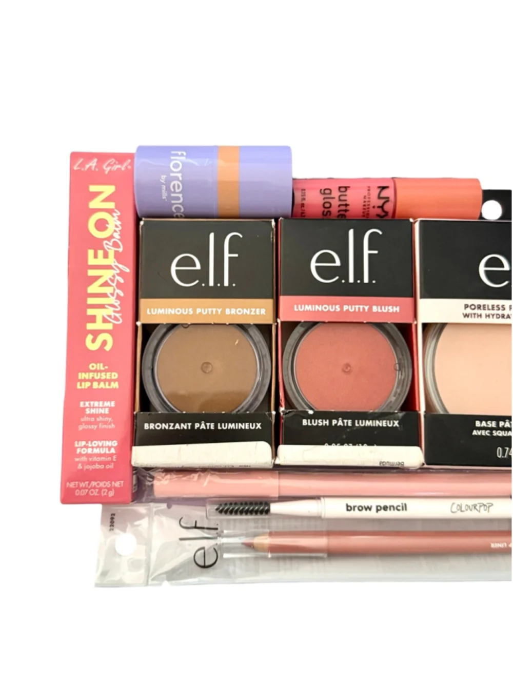 New e.l.f., NYX, ColourPop Bundle, gloss, bronzer, blush, brow pencil
